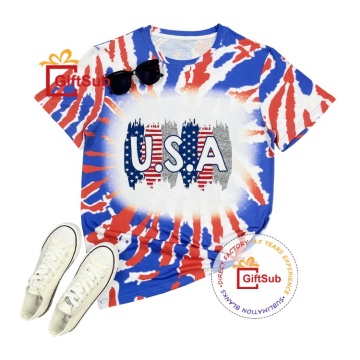 Wholesale American Flag and Bleached Tie Dye T-Shirts for Adults and Kids: High-Quality Sublimation Polyester Clothing