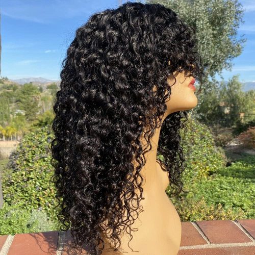 Curly Wigs with Bangs Human Hair Glueless Wigs