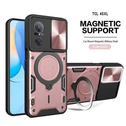 Shockproof Slide Lens Magnetic Hard TPU PC Armor Case for TCL Phones