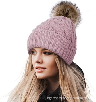 Beanies with Pom Slouchy Knit Cuffed Caps
