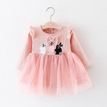 LZH Korean Autumn Infant Cartoon Long Sleeve Mesh Princess Dress Kids Party Dresses For Baby Girls Dresses Newborn Baby Clothes