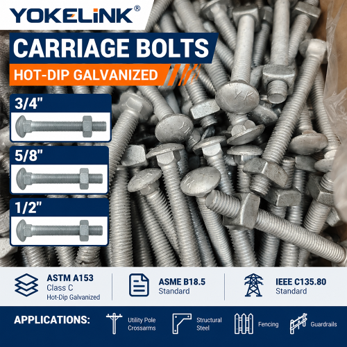ASTM A153 Galvanized Steel Carriage Bolts for Wooden Crossarms