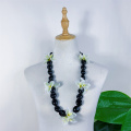 Acrylic Kukui Nut Divided by Bougainvillea Necklace Lei