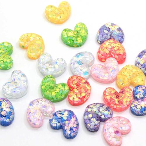 100Pcs New Mix Colors Glitter Filled Resin Heart Flatback Cabochon For DIY Phone Craft Decoration