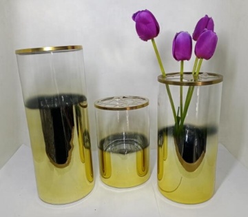 कस्टम चढ़ाना रंगीन सजा सोने के सिलेंडर ग्लास vases