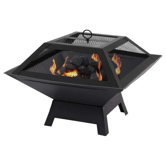 Square Steel Wood Burning Fire Pit Portable BBQ Grills for Camping