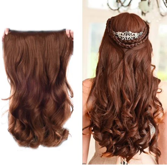 Cheap Ombre Red 24inches Heat Resistant Fiber Curly Natural Long Wavy One Piece Clip in Hair Extension Synthetic Hair Extensions