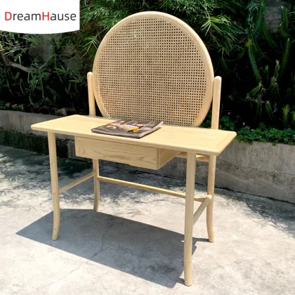 Nordic Solid Wood Rattan Dresser Desk