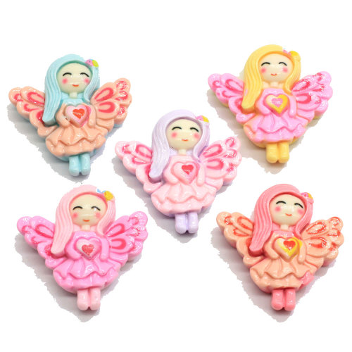 Pretty Newest 2020 Novel Resin Beads Flat Back Wing Girls Body Cartoon Style Kawaii Popular Cabochons for Craft Decor Stickers