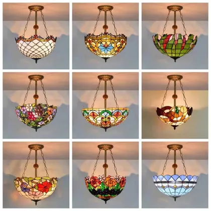 Tiffany Style Stained Glass Pendant Lamp - Vintage Mediterranean Baroque Art Decor