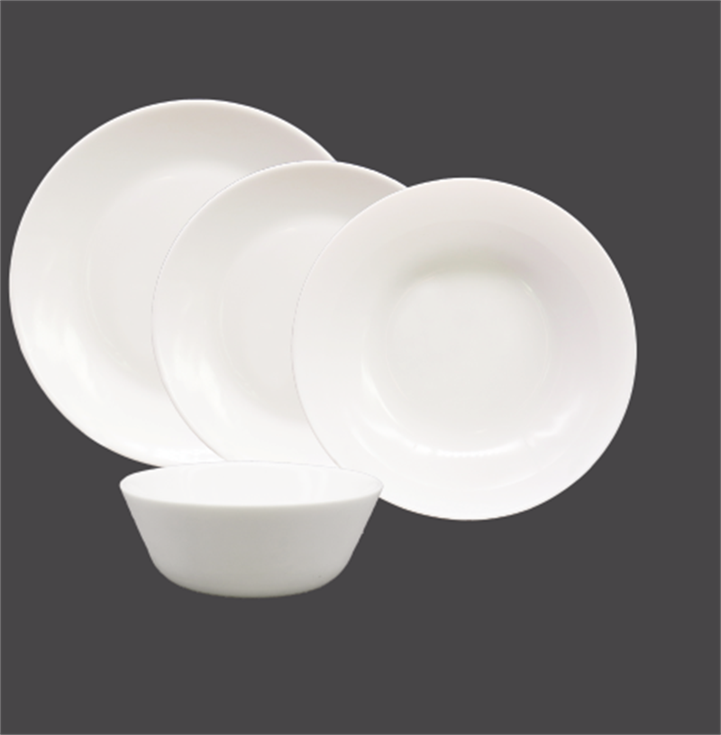 24PCS Round White Opal Glass Dinner Plates Set