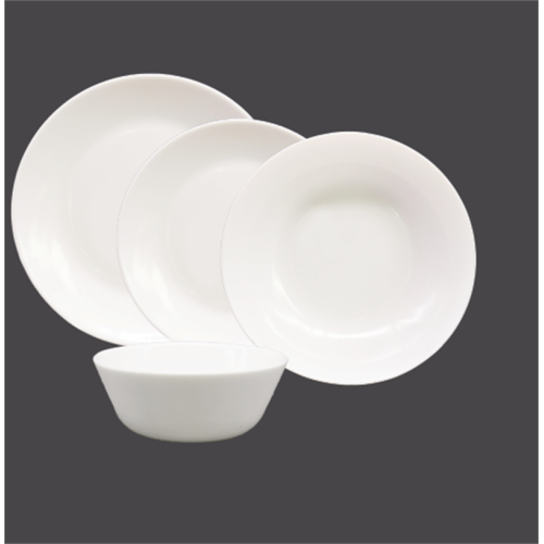 24PCS Round White Opal Glass Dinner Plates Set