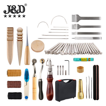 Leather Craft Tool Kit: 59 Pcs Punching Stamp Tools for DIY Sewing and Chisel Craft