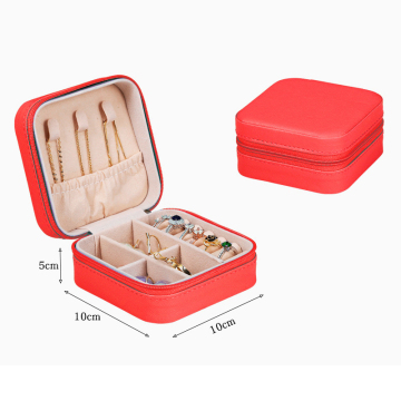Simple Small White Blue PU Leather Portable Jewelry Box for Travel