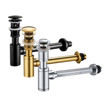 Brass Basin Pop Up Drain and P-Trap Set for Bathroom Sink
