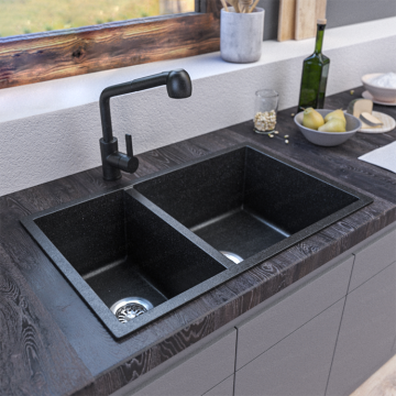 Luxury Double Bowl Rectangle Composite Granite Kitchen Sink for Modern Kitchens