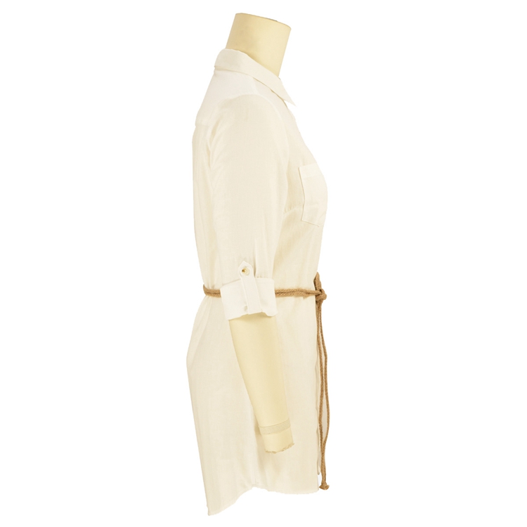 2020 مصمم أزياء متواضع مخصص 100٪ قطن مكتب السيدات المجهزة الدانتيل الأبيض تي شيرت فستان المرأة