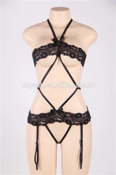 2016 Women erotic sexy strappy black lace lingerie teddy underwear