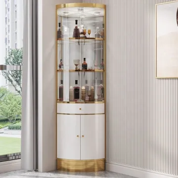 Modern Gold Stainless Steel Wine Rack Display Sideboard Cabinet with Glass Opening