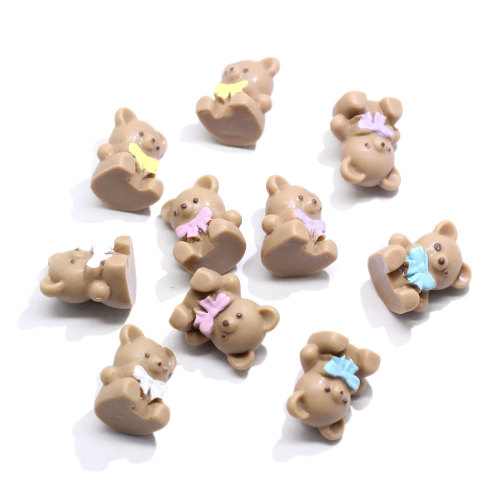 Kawaii Flat Back Resin Bear with Bowknot Pendant Charms Dollhouse Pretty Toys Kids Hairclips Head Accessories