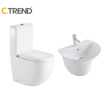 Modern White Wall Hung Basin and Washdown Two-Piece Toilet Set