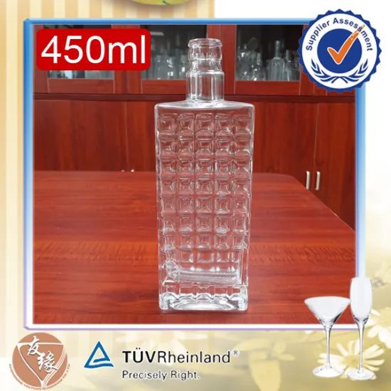 450ml custom brand label super clear glass alcoholic liquor rectangular shape glass bottle