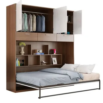 Minimalist Wood Folding Wall Bed with Wardrobe for Small Spaces