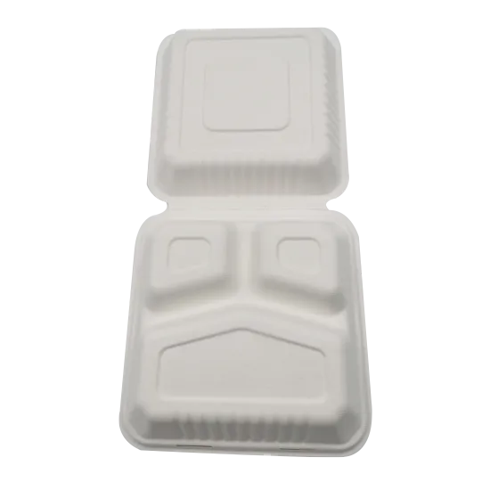 9 inch-3 compartment compostable sugarcane clamshell