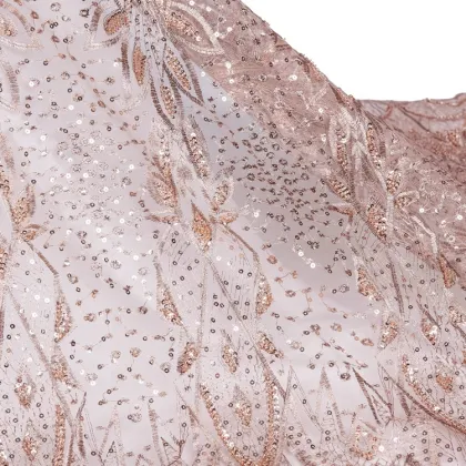 Popular Polyester Sequin Beads Lace Fabric for Evening Dresses