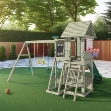 Wooden Climbing Frame Swing Set with Toddler Swing and Plastic Slide for Safe Outdoor Play