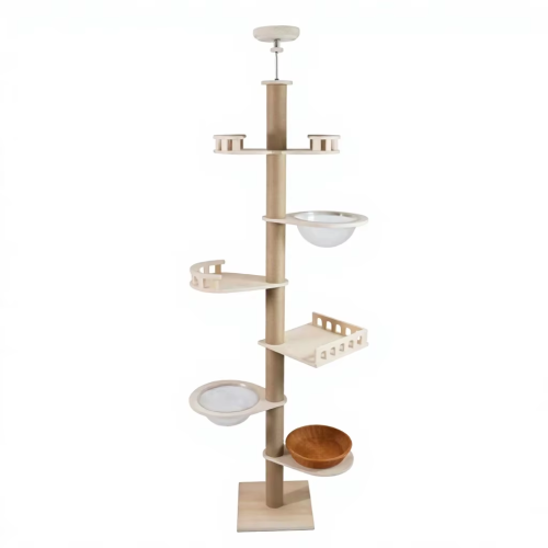 Premium Modern Luxury Eco-Friendly 4-Tier Wooden Cat Climbing Tower Scratching Post House Stable Base Large Furniture
