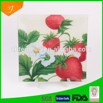 hot salable tempered square glass plate with design , square glass cake plate