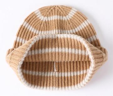 Unisex Sonbahar Kış Sıcak Örgü Beanie Hat - Sıradan Çizgili Moda Markası