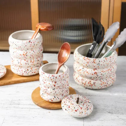 Color Splash Ink White Kitchenware Storage Jar Set with Lid