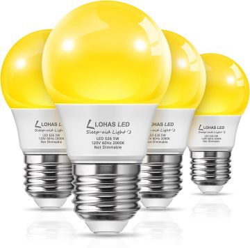 LOHAS A15 LED Amber Porch Night Light Bulb - 5W 2000K Bug Light for Bedroom and Backyard