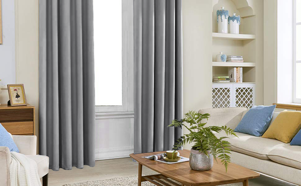 Grey Solid Blackout Curtains