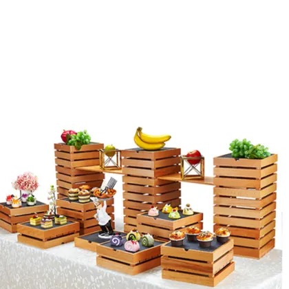 Professional Chinese Wooden Dessert Stand Fabrication Services for Hotel Banquets and Buffets