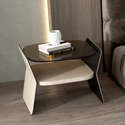 Modern bedside table simple bedroom leather with light