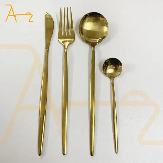 Luxury Hotel Restaurant Cutlery Sets: 4-Piece Classics in Gold Finish, Premium Stainless Steel Spoons, Forks, and Knives for Wedding Events