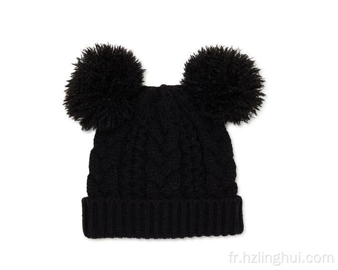 Enfants Pompom Hiver Chatte en tricot chaud avec doublure