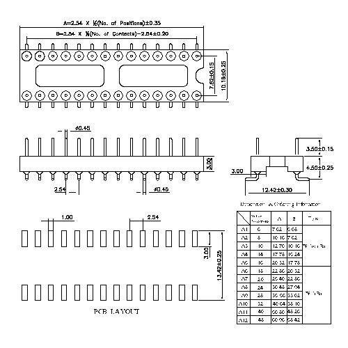 MIMEM02B-XXX 2.54mm Pitch IC Sockets adapter SMT spacing 7.62mm