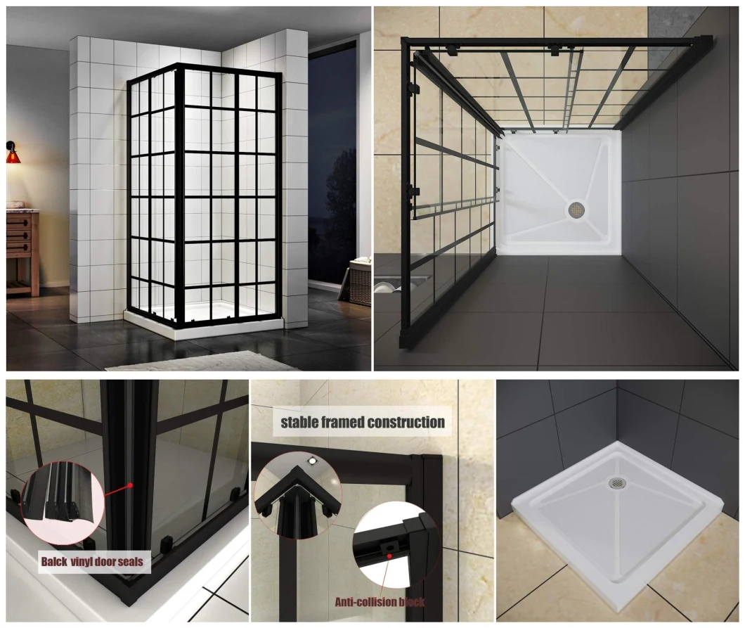 Sally Corner Matt Matt Black Grid Style Bathyshuse Sala de ducha de baño de baño Doble Sliding Swither Dultone