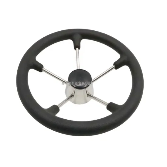 Shanghang 11 Inch Stainless Steel 5 Spoke Black PU Foam Marine Boat Steering Wheel