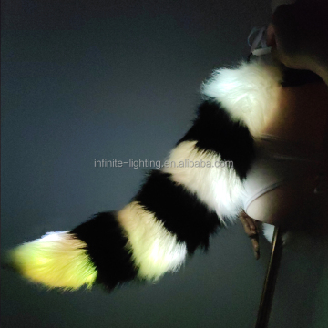Lighting Up White Plush Fox Tail for Cosplay and Party Costumes