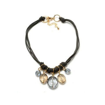 Braided Fabric Choker Necklace with Crystals