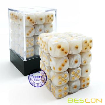 Bescon 12 mm 6 caras Dice 36 en Brick Box, 12 mm Six Sided Die (36) Bloque de dados, Marble White