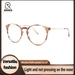 Circle Shape Acetate Frame Metal Temple Optical Glasses