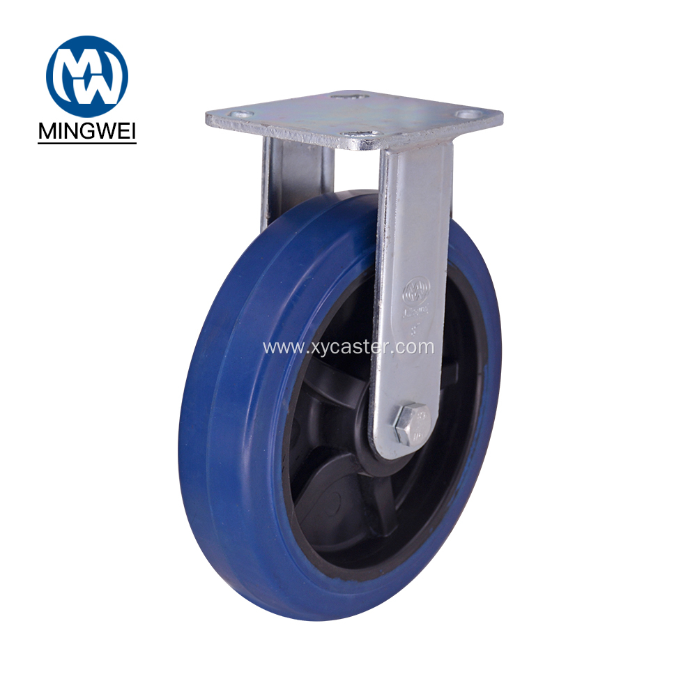 8 inch Blue Rubber Wheel Rigid Caster