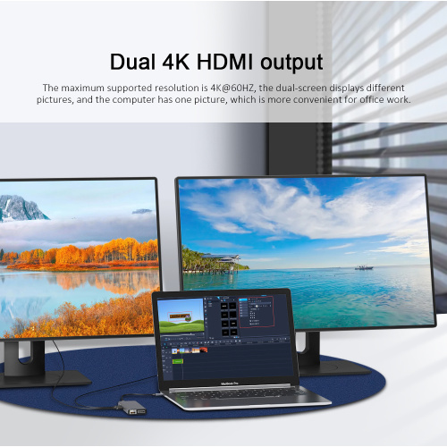 Type C docking station 10-in-1 USB-C Hub Dual HDMI 4K 60Hz Factory