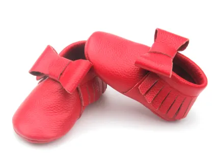 Red Baby Shoes Tassel Bow Cow Leather Baby Shoes in Bulk